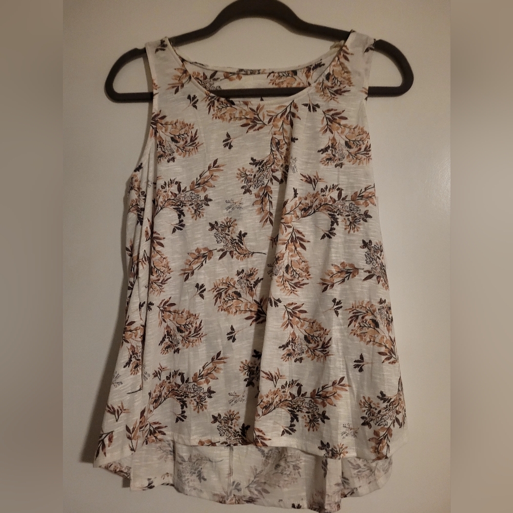 NWT Floral Sleeveless Top - Cream and Brown